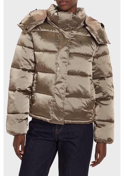 Logolu Parlak Saten Kadın Şişme Mont J20J224616PAV