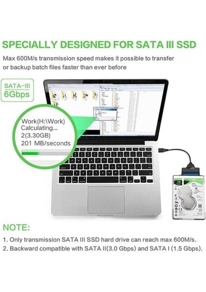 USB 3.0 - Sata7 + 15PIN Sabit Disk Kablosu Dönüştürücü 2,5 Inç SSD Sabit Disk Bilgisayar Bağlantısı ve Konektörü (Yurt Dışından)