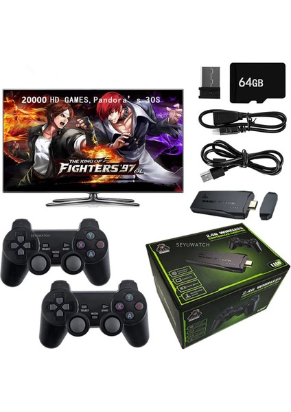 Nostalji Kablosuz Çift Kol Oyun Konsolu Uyumlu 4k-Hdmı 20000 Oyunlu 2.4g Retro Gaming Stick Atari