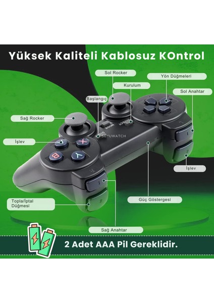 Nostalji Kablosuz Çift Kol Oyun Konsolu Uyumlu 4k-Hdmı 20000 Oyunlu 2.4g Retro Gaming Stick Atari