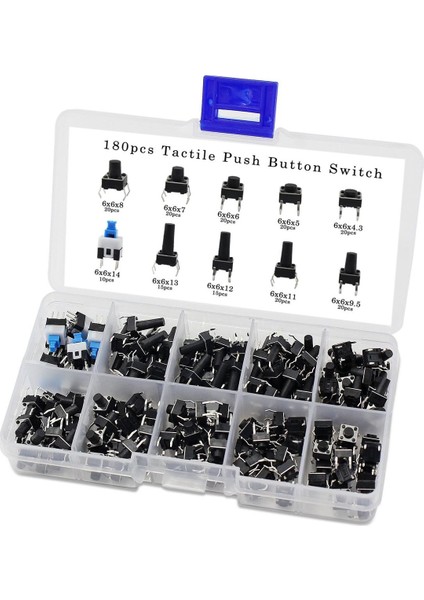 Dokunsal Basma Düğmesi Anahtarı Mikro Anlık Incelik Çeşitleri Kiti (6x6 Basma Düğmesi Anahtarı 180 Adet) (Yurt Dışından)