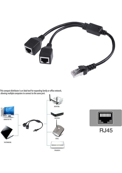 RJ45 Erkek 2 Kadın Dönüştürücü Adaptör Ethernet Lan Ağ Konektörü Uzatma Splitter Kablosu Pc Tv Internet (Yurt Dışından)