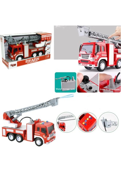 Pilli Sürtmeli Sesli Işıklı Su Püskürtmeli Su Atan Itfaiye Aracı 1:16 Ölçek 30 cm