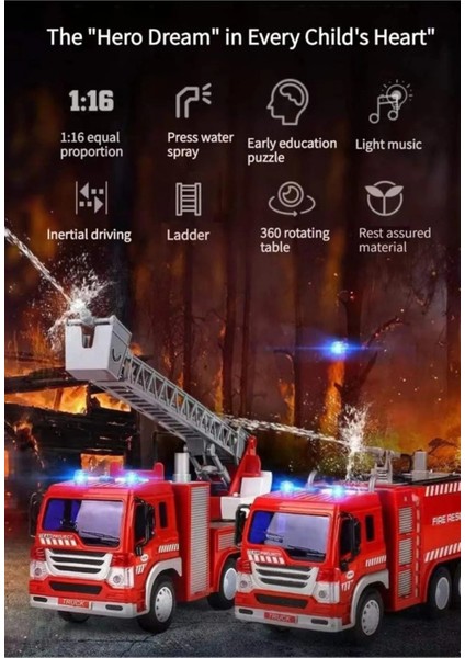 Pilli Sürtmeli Sesli Işıklı Su Püskürtmeli Su Atan Itfaiye Aracı 1:16 Ölçek 30 cm fırsatları