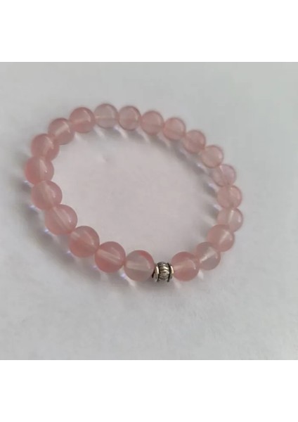 El Yapımı Pembe Kuvars Doğal Taş Kadın Bileklik 18CM - Açık Pembe