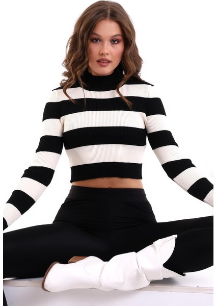 Çizgili Triko Crop Kazak Triko Bluz 1101