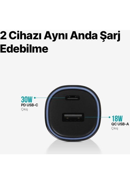 Süper Hızlı 48W 1xusb ve 1x Type-C Araç Şarj Cihazı, 12/24V Çakmaklık Girişli Akım Korumalı