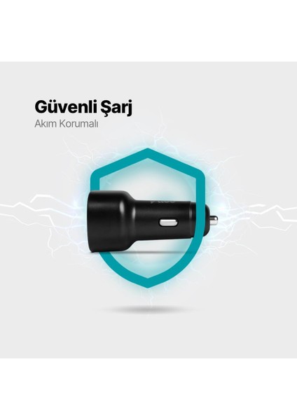 Süper Hızlı 48W 1xusb ve 1x Type-C Araç Şarj Cihazı, 12/24V Çakmaklık Girişli Akım Korumalı