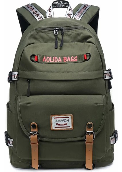 Laptop Bölmeli, USB Şarj Kablolu, Su Geçirmez Lise ve Günlük Kaliteli Sırt Çantası Haki SRT621