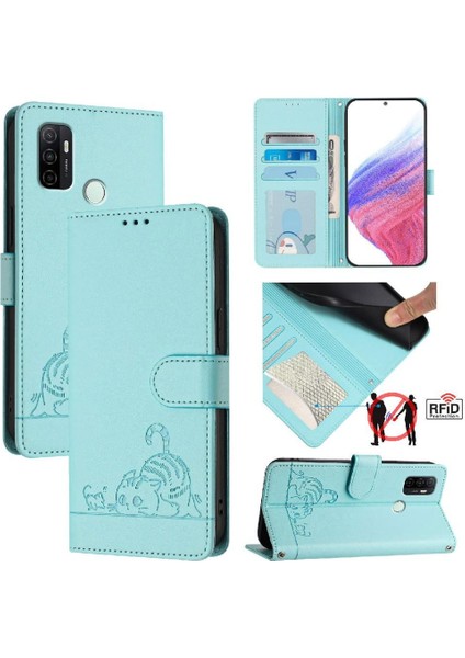 Oppo A53 4G/A53S 4g Kedi Rfıd Kart Yuvası Tutucu Kickstand Cüzdan (Yurt Dışından) indirimleri