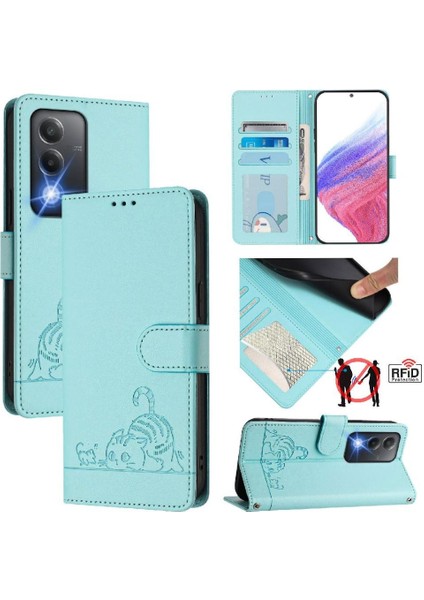 Oppo A3 Pro 5g Için Kılıf Cüzdan Kapak Çevirin Kart Yuvası Tutucu Kickstand Kedi (Yurt Dışından)