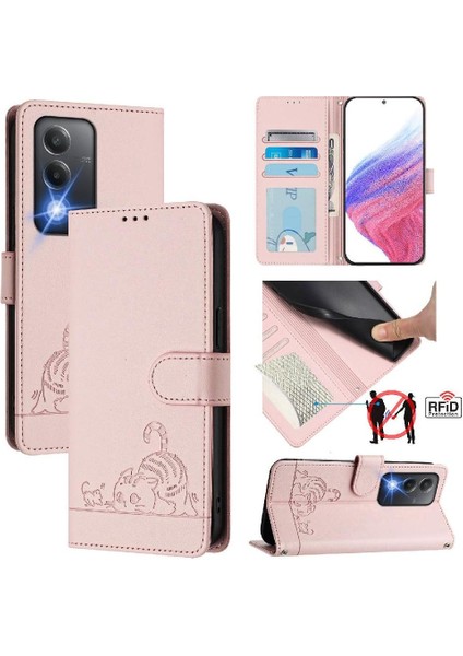 Oppo A3 Pro 5g Için Kılıf Cüzdan Kapak Çevirin Kart Yuvası Tutucu Kickstand Kedi (Yurt Dışından)