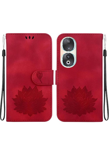 Onur 90 Kickstand Cüzdan Manyetik Kabartma Lotus Çiçek Için Flip Case (Yurt Dışından)