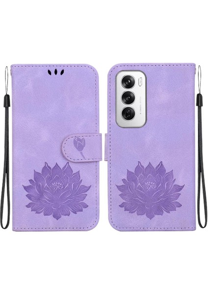 Oppo Oppo 12 5g Kickstand Manyetik Kabartma Lotus Çiçek Için Flip Case (Yurt Dışından)