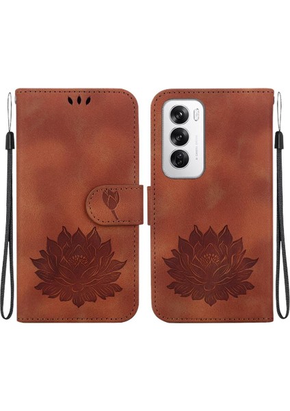 Oppo Oppo 12 5g Kickstand Manyetik Kabartma Lotus Çiçek Için Flip Case (Yurt Dışından)