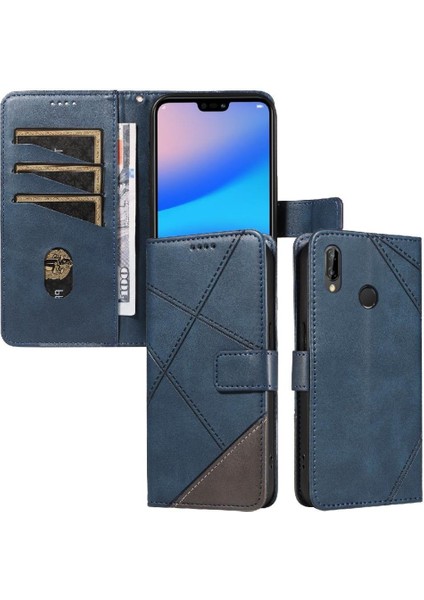 Elmas Dikiş ve Kart Yuvası Deri ile Huawei P20 Lite Için Flip Case (Yurt Dışından)