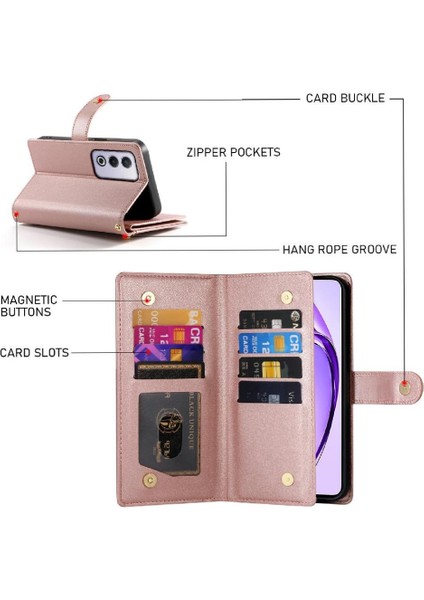 Oppo A3 Pro 5g Bilek Kayışı Cüzdan Bölmesi Kickstand Kart Için Flip Case (Yurt Dışından)