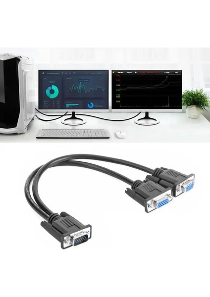 Dayanıklı VGA Splitter Kablosu 1 Bilgisayardan Çift 2 Monitör Adaptörüne Y Splitter Erkek Kadın VGA Tel Kablosu Pc Laptop Için (Yurt Dışından) modelleri