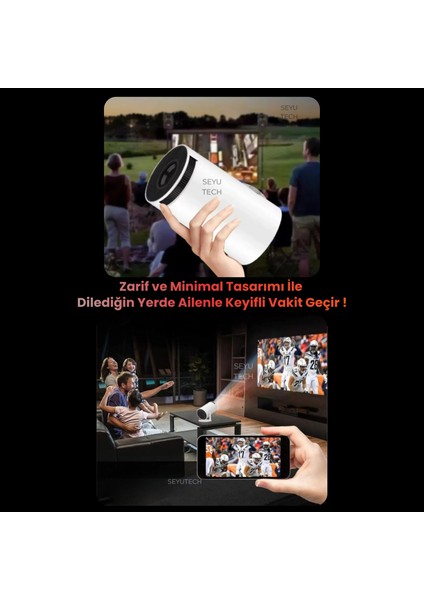 Taşınabilir 130" Inç Yansıtma Sinema Projeksiyon Cihazı Ev Sineması Dahili Android 11.0, Bluetooth