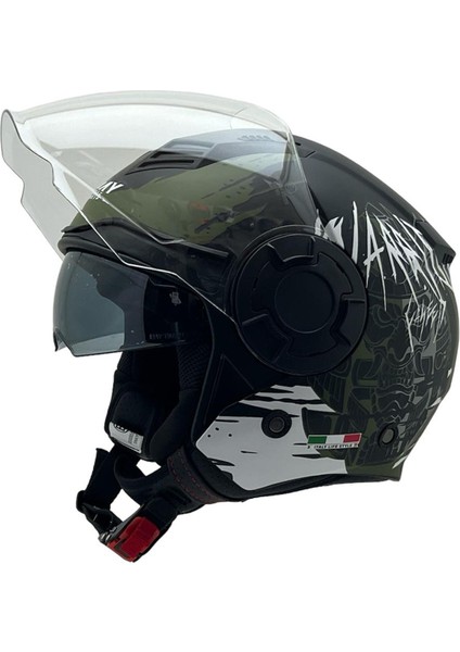 766 Matt Warrıor Black Army Grey Kask