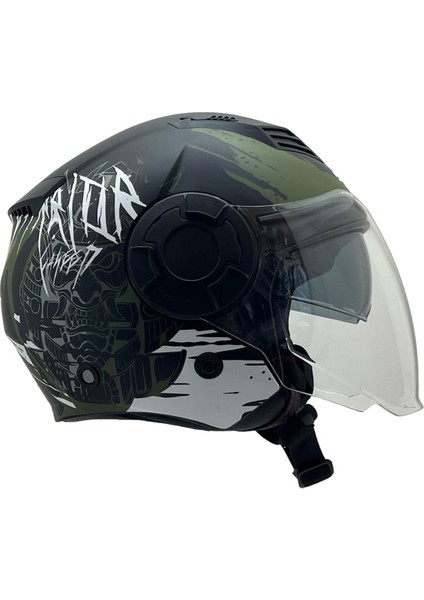 766 Matt Warrıor Black Army Grey Kask