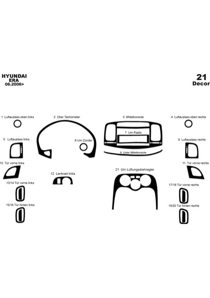 Marscockpitdesign Hyundai Accent Era Konsol-Maun Kaplama 2006-2010 21 Parça