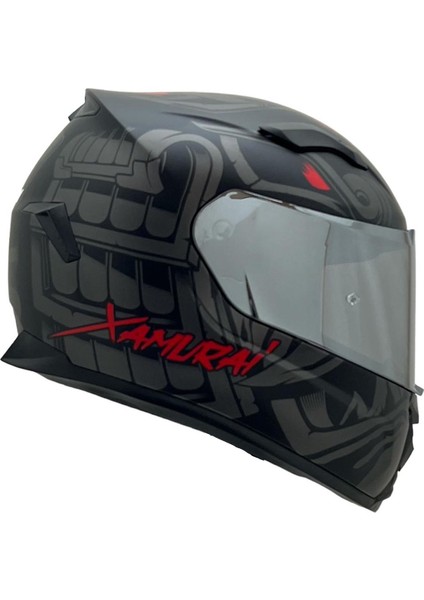 820 Tam Kapalı Kask Xamuraı Gri Kırmızı
