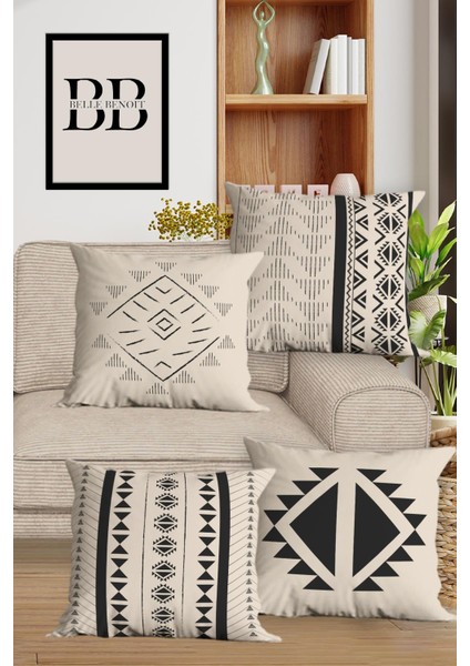 Çift Tarafı 3D Dijital Baskılı 4'lü Yastık Kılıfı Kırlent Kılıfı ve Amerikan Servis Runner Set