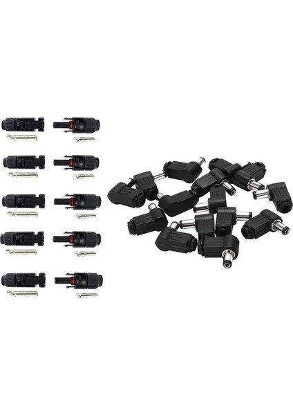 15 Adet Sağ Açı 5.5mm x 2.1mm Erkek Fiş Dc Kablo Konektörü ve 5 Çift Erkek Dişi Güneş Pv Konektörü (Yurt Dışından)
