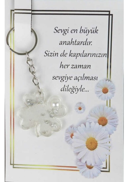 25 Adet Epoksi Anahtarlık Kartlı Yonca Gümüş Pk:1