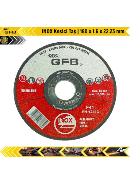Inox Kesici Taş | 180 x 1.6 x 22.23 mm