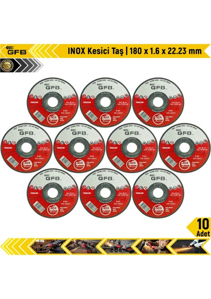 Inox Kesici Taş | 180 x 1.6 x 22.23 mm | 10 Adet