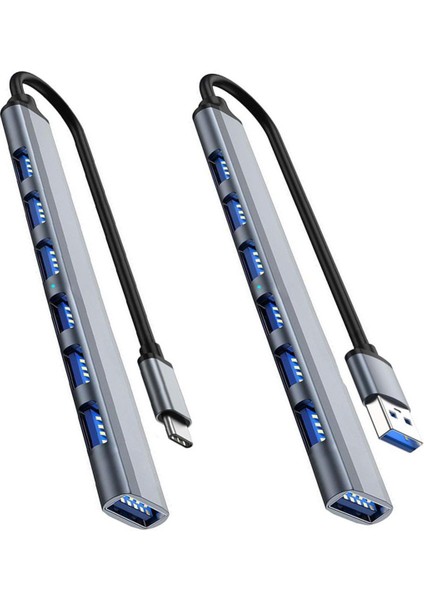 7 Port Tip-C Hub USB 3.0 Genişletici Splitter Dizüstü Pc Sabit Disk Fare Klavye Yüksek Hızlı Otg Adaptör Yerleştirme Istasyonu (Yurt Dışından)