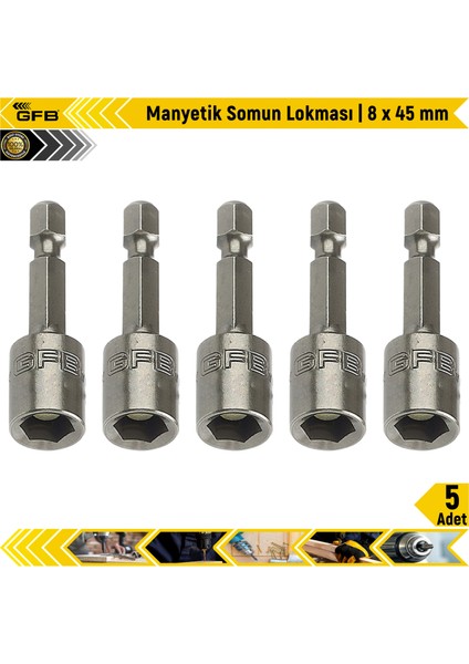 Manyetik Somun Lokması | 8 x 45 mm | 5 Adet
