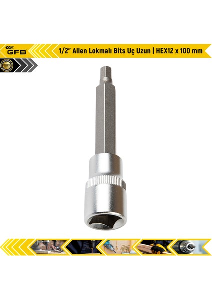 1/2" Allen Lokmalı Bits Uç Uzun | HEX12 x 100 mm