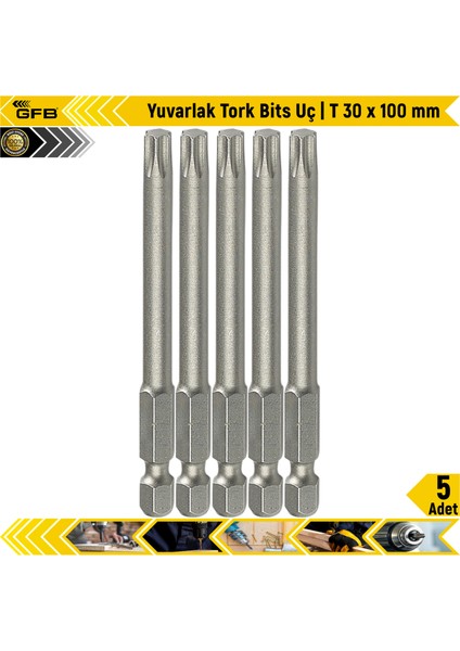 Yuvarlak Tork Bits Uç | T 30 x 100 mm | 5 Adet