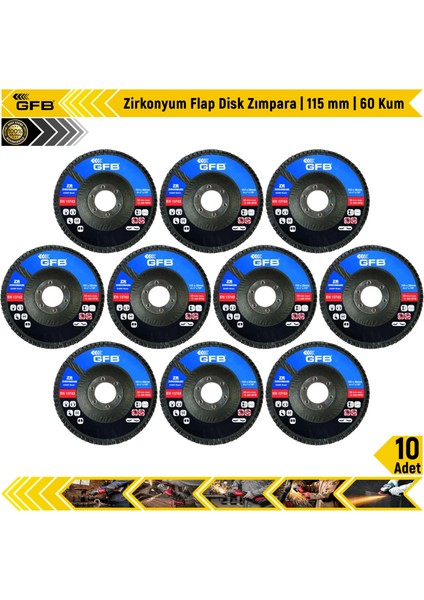 Zirkonyum Flap Disk Zımpara | 115 mm | 60 Kum | 10 Adet