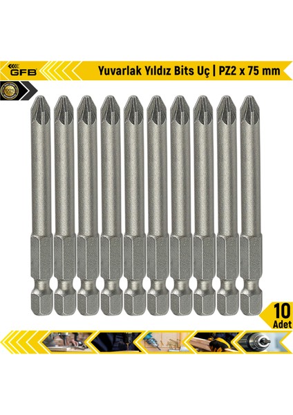 Yuvarlak Yıldız Bits Uç I Pz2 x 75 mm | 10 Adet