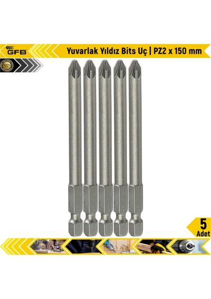 Yuvarlak Yıldız Bits Uç I Pz2 x 150 mm | 5 Adet