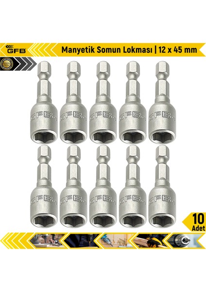 Manyetik Somun Lokması | 12 x 45 mm | 10 Adet