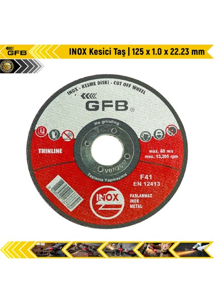 Inox Kesici Taş | 125 x 1.0 x 22.23 mm