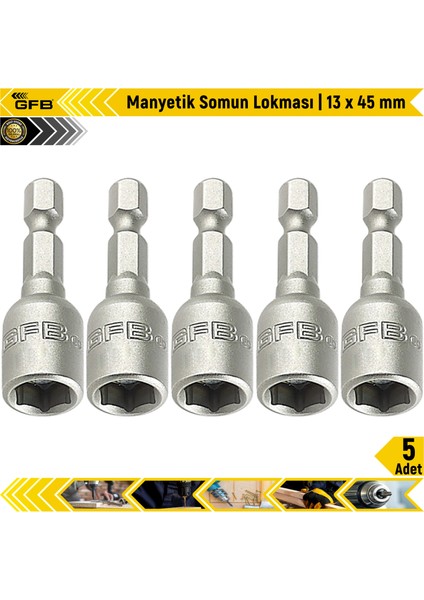 Manyetik Somun Lokması | 13 x 45 mm | 5 Adet