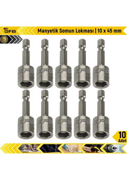 Manyetik Somun Lokması | 10 x 45 mm | 10 Adet