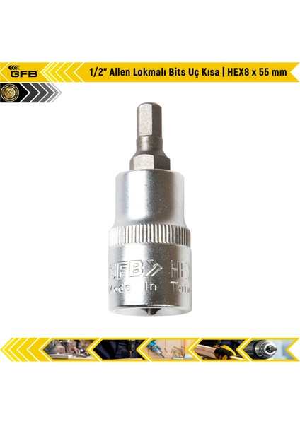 1/2" Allen Lokmalı Bits Uç Kısa | Hex8 x 55 mm