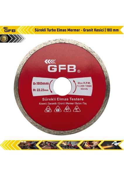 Sürekli Turbo Elmas Mermer - Granit Kesici | 180 mm