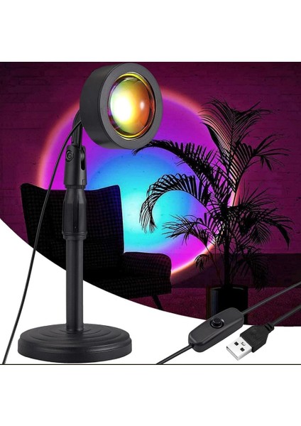 4 Renk Günbatımı Projektör 180 Derece Dönen Kumandalı Usb Gece Lambası Günbatımı Projektör