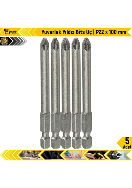 Yuvarlak Yıldız Bits Uç I Pz2 x 100 mm | 5 Adet