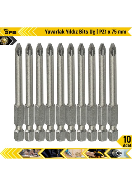 Yuvarlak Yıldız Bits Uç I Pz1 x 75 mm | 10 Adet