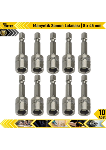 Manyetik Somun Lokması | 8 x 45 mm | 10 Adet