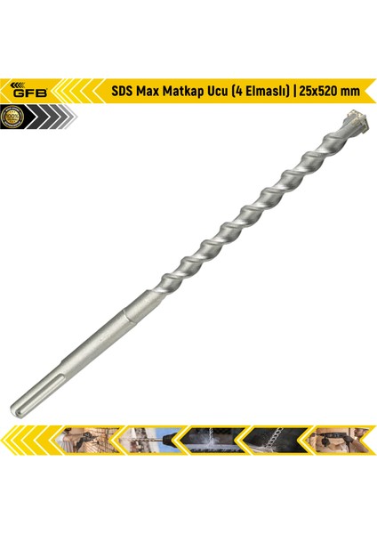 Sds Max Matkap Ucu (4 Elmaslı) | 25X520 mm